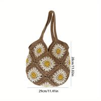 Bolso de mano floral de ganchillo tejido a mano de gran capacidad para mujer - Bolso de hombro beige de moda con diseño de margaritas blancas, perfecto para viajes, uso diario y salidas a la playa, bolso de mano de playa |   Bolso de moda |   Textura teji - details 0