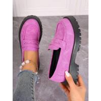 Zapatos de plataforma rosa para mujer, mocasines informales de fondo grueso, color caqui, púrpura - details 33