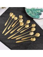 8/12Pcs Stainless Steel Cherry Rose Flower Gold Scoop Coffee Spoon Gifts Kitchen Dessert Tea Accessories Tableware Decoration - details 0