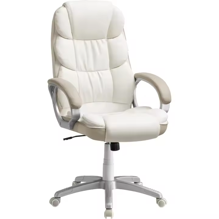 Silla de Oficina, Silla Gaming, Silla de Escritorio, Silla Ejecutiva, Ergonómica, Giratoria y Altura Ajustable, con Ruedas, Blanco Crema OBG024W01 - 1