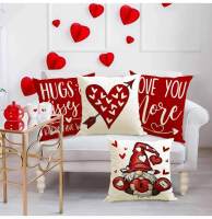 Funda de almohada enana para el Día de San Valentín, funda de almohada con estampado de amor rojo de lino, funda de cojín con estampado de lino - details 5