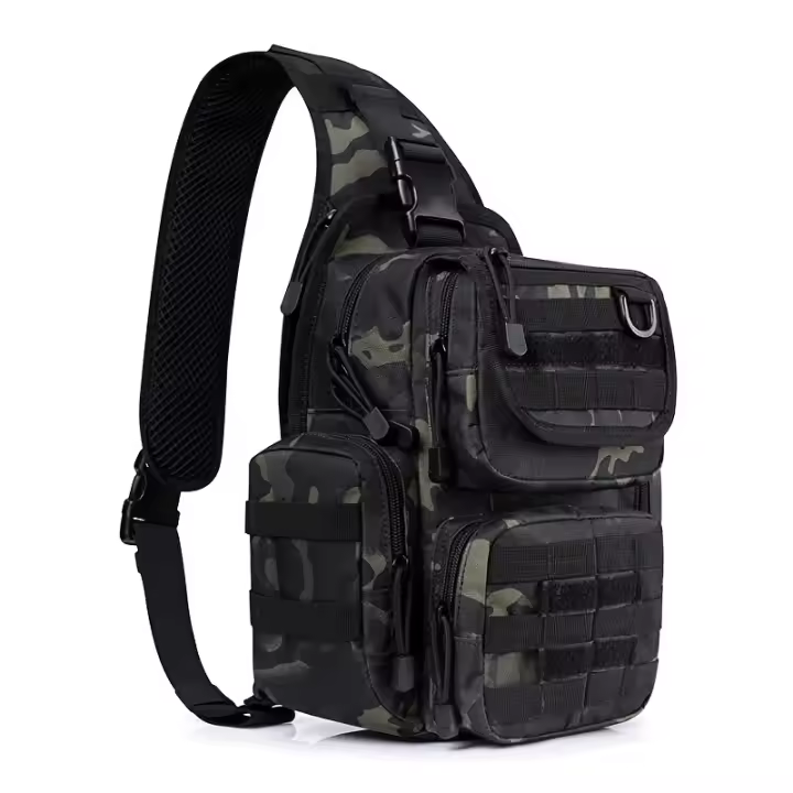 Bolso cruzado diario de hombro táctico multifuncional de nailon negro para hombre de gran capacidad para deportes al aire libre - 1