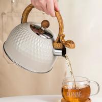 Tetera de Acero Inoxidable Diseño Ergonómico de Mango de Madera Patrón de Diamantes Martillados - details 3