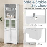 Armario Alto, Armario Independiente de Suelo con 4 Puertas, Gabinete con Estantes Ajustables, Mueble Organizador con 2 Puertas de Vidrio Templado para Baño, Cocina, Salón (Blanco) - details 5