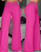 Pantalones elegantes de pierna ancha y cintura alta para mujer, malla transparente informal de oficina con ropa cruzada para mujer - details 9