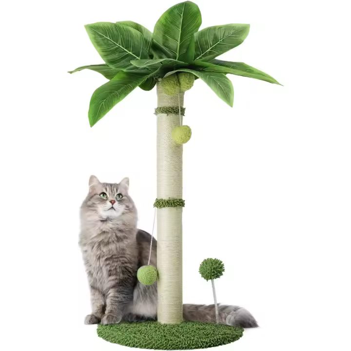 Poste Rascador para Gatos, Arbol para Gatos con Cuerda De Sisal Premium, Dos Bolas Colgantes Interactivas De Bolas De Resorte para Gatas De Interior, 65cm De Altura - 1