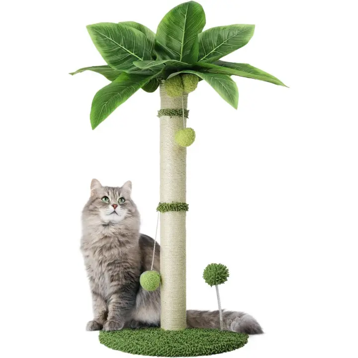 Poste Rascador para Gatos, Arbol para Gatos con Cuerda De Sisal Premium, Dos Bolas Colgantes Interactivas De Bolas De Resorte para Gatas De Interior, 65cm De Altura - 1
