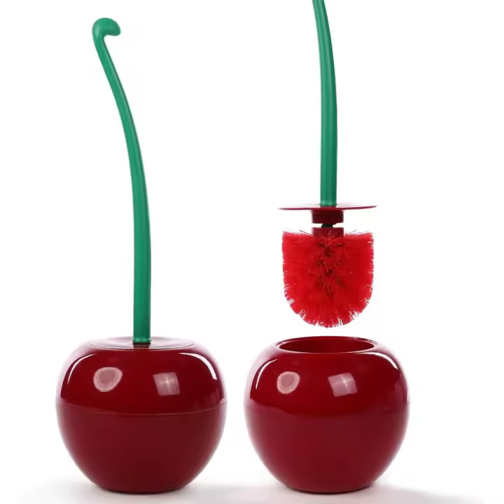 1 Uds. Juego de escobilla de inodoro y soporte decorativo de cerezo WC juego de cepillo de plástico Toliet herramienta de limpieza para baño (cereza) - 1
