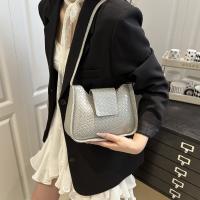 Bolso de hombro tejido de Color sólido a la moda, bolso de cuero Pu con hebilla, bolso pequeño de media luna, bolso de viaje para axila - details 16