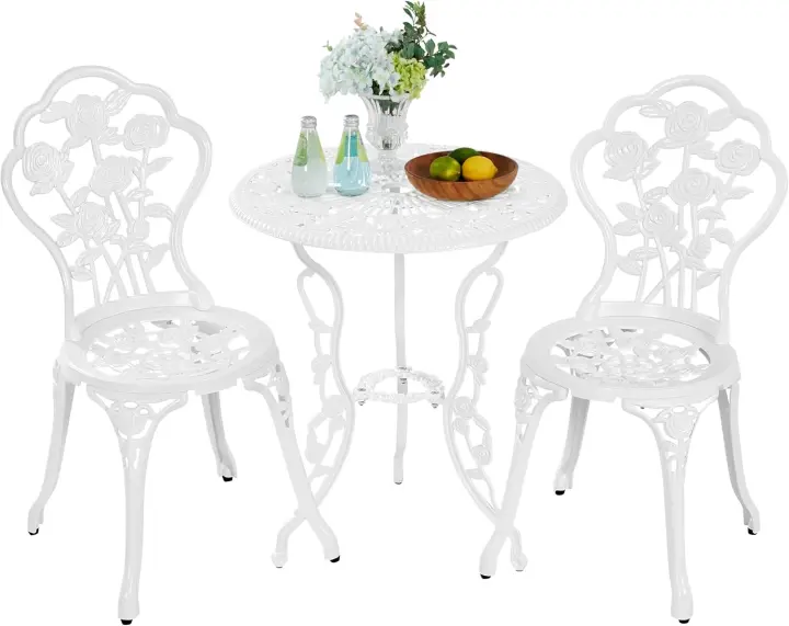 Conjunto de Mesa y Sillas Exterior Vintage Juegos de Muebles de Jardín de Aluminio Una Mesa con Dos Sillas para Balcón Bronce - 1