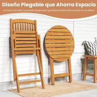 Muebles de Exterior de Madera de Acacia Conjunto de Mesa y Sillas Plegables con Cojines Acolchados Removibles Ideal para Patio Jardín Veranda Balcón (Beige) - details 6
