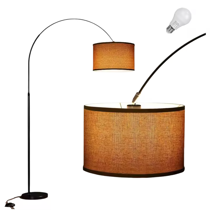 clásica LED E27 9W 3000K |   Pantalla Beige 33 cm |   Interruptor de pie |   Lámpara pie arco vintage apta para Salón, Dormitorio, Oficina, Hotel - 1