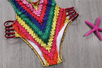 Traje de Baño de Tela Adhesiva de Una Pieza Floral Monokini sin Espalda de Corte Alto - details 7
