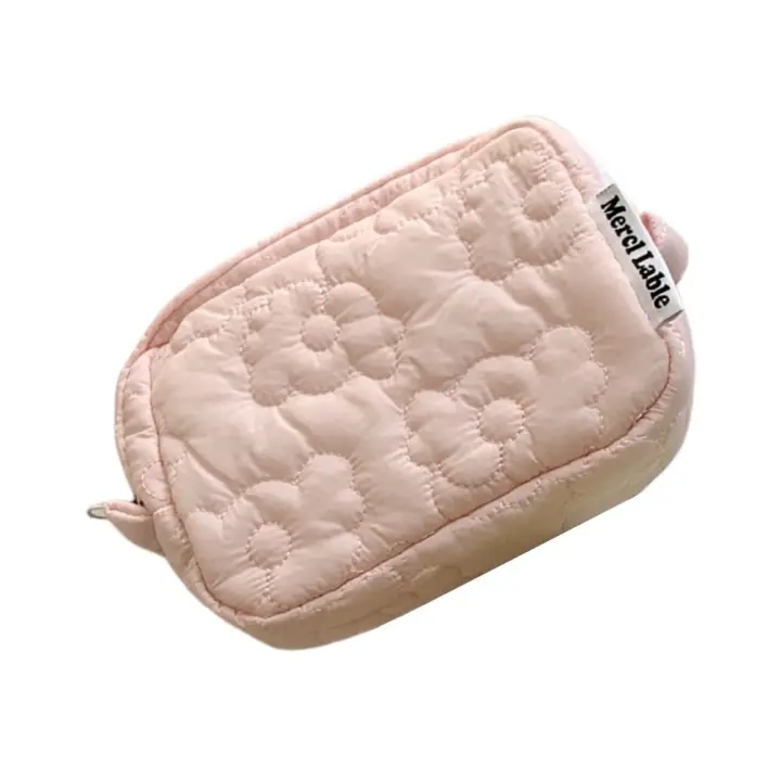 Bolso de mano de gran capacidad para maquillaje, bolsa de mano de algodón suave, a la moda, para cosméticos, flores, portátil, para viaje - 1