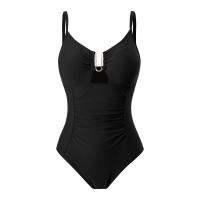Traje de Baño de Una Pieza Negro V Cut Traje de Baño Sólido Sexy para Mujeres - details 8