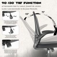 Oficina de Malla con reposabrazos abatibles,Silla giratoria Regulable en Altura,Silla ergonómica con Apoyo Lumbar Regulable y Ruedas silenciosas, ejecutiva,Capacidad 130kg - details 3