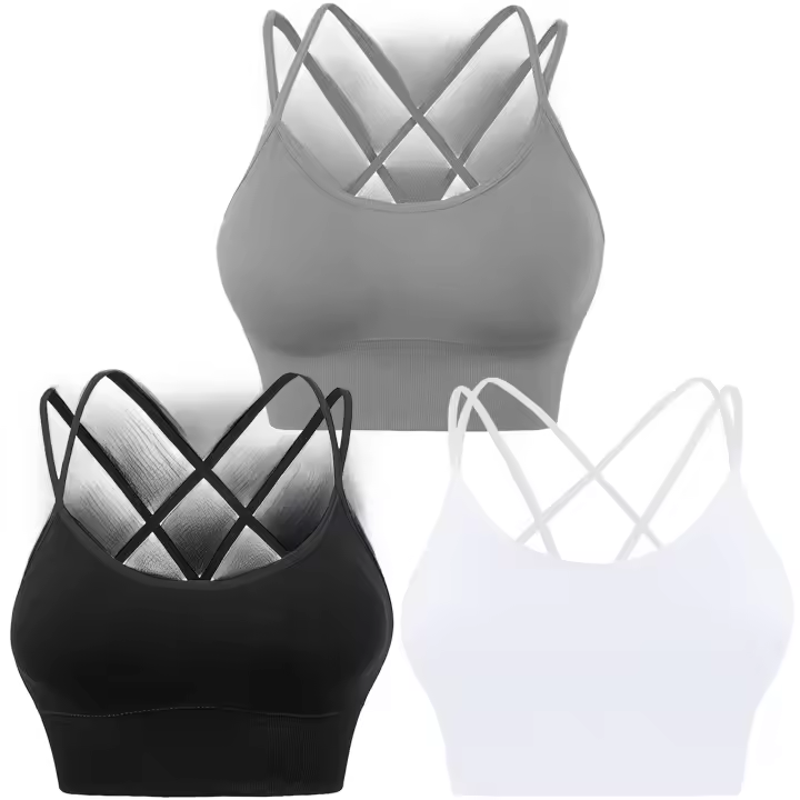 Sujetadores deportivos con espalda cruzada, acolchados, con tiras, cruzados, recortados, para yoga, entrenamiento, fitness, bajo impacto - 1