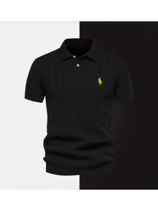 2025 primavera y verano nuevos hombres novato polo suéter de punto suéter de manga corta solapa de los hombres camiseta top - 1