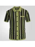 Verano de los hombres cárdigan de punto camiseta de manga corta solapa rayas casual polo camisa de los hombres. - details 7
