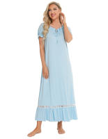 Pijamas para mujer, ropa de dormir con un hombro, camisón de manga corta, vestido mixto de encaje - details 21