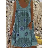 Vestido Midi De Encaje Elegante Con Estampado Vintage Para Mujer Verano Sin Mangas Cuello Redondo Casual Comodidad A-Line - details 10