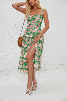 Vestido midi de satén con tirantes finos para mujer, abertura frontal, hueco - details 31