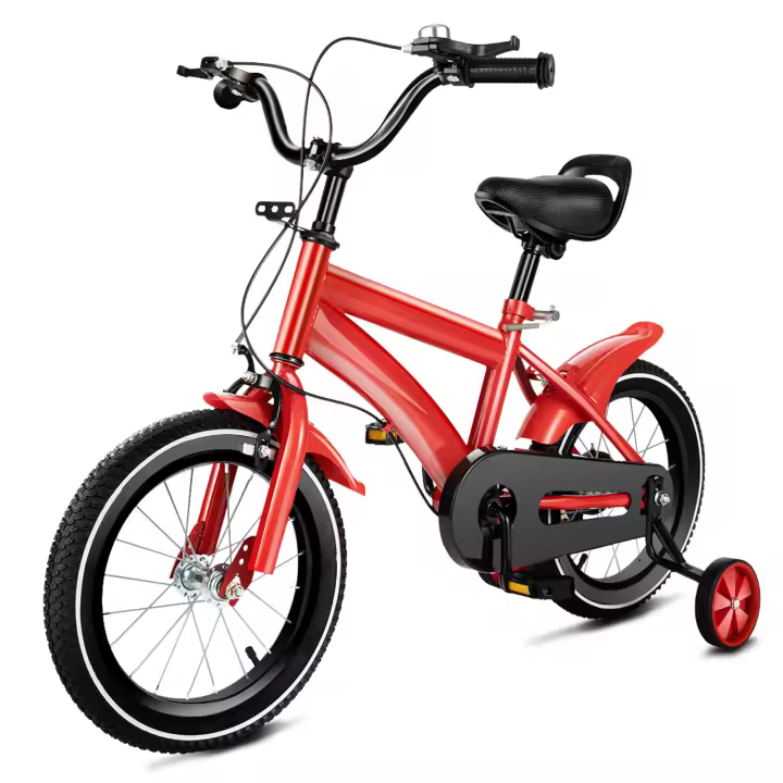 Bicicleta de 14 pulgadas para niñas, bicicleta para niños con ruedas de entrenamiento y campanas, Rojo - 1