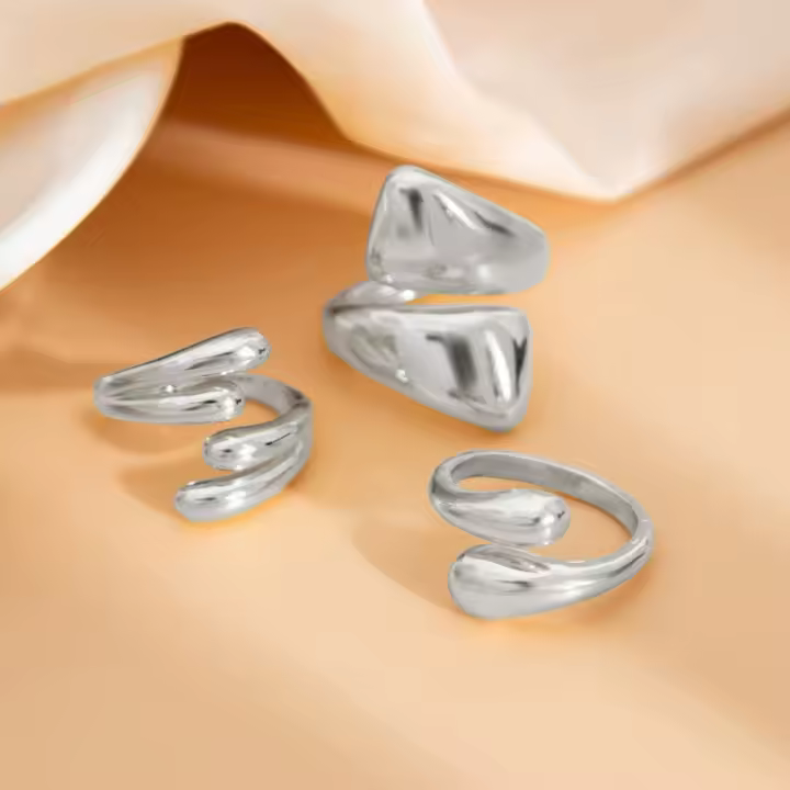 Conjunto de Anillos Geométricos Asimétricos de Lujo Joyería de Ciudad Avant-garde Hip Hop - 1
