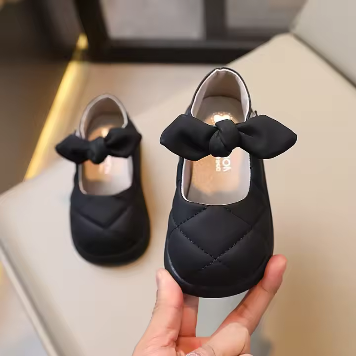 Mary Janes-zapatos de cuero de PU para niñas, calzado de princesa versátil, moda coreana, fondo suave, lindo Lazo, primavera y otoño - 1