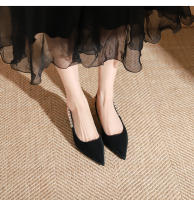 Xiaoxiangfeng correa de cadena puntiaguda tacón medio zapatos individuales - details 12