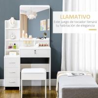 Mesa de Maquillaje Moderna con Espejo y Taburete 4 Cajones de Almacenamiento - details 2