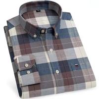 Camisas de algodón Oxford a cuadros informales y versátiles para hombre, con un solo bolsillo, manga larga, ajuste estándar, con botones, a rayas de guingán, 7XL, 6XL - details 4