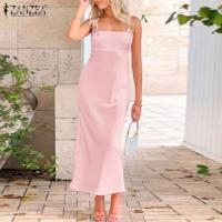 ZANZEA-vestido elegante de playa para mujer, vestido de tirantes finos para mujer, vestidos de fiesta elegantes, vestido veraniego de satén liso 2025 - details 1