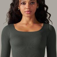 Ropa de una pieza con rosca, mono de Yoga sin costuras, Control de barriga, ropa de ejercicio de manga larga, elástico - details 8