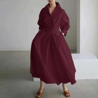 Otoño de algodón de manga sólido elegante Maxi vestidos para las mujeres 2023 blanco Casual cuello en V camisa vestido largo de fiesta bata Mujer - details 11