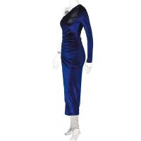 Vestido Bodycon De Veludo Elegante Para Mujer Con Abertura Lateral Manga Larga Para Fiesta Noche Primavera Otoño Vestido Midi Ajustado - details 16