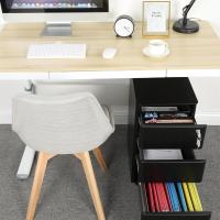 Cajonera Oficina con 3 Cajones, Armario Archivador Móvil con Ruedas, Metalico Mueble Oficina Archivador con Cerradura y Llave para Carta/A4, Blanco + Gris, 45 x 30 x 61cm - details 16