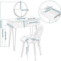 Tocador de Maquillaje con Espejo y Luz LED Iluminación Ajustable Conjunto de Mesa Tocador con Silla Terciopelo Blanco + Dorado - details 3