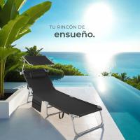 Tumbona Jardín Exterior de Acero, Tumbona Plegable con Reposacabezas, Parasol y Bolsillo Lateral, Tumbona Playa Reclinable 6 Posiciones, Tumbona Piscina Resistente a Intemperie - Gris - details 17