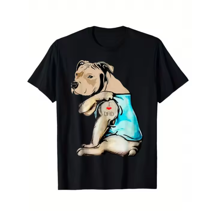 Camiseta divertida de Pitbull con tatuaje "Te amo papá" para hombre. Estampado de corazón con vendaje. Camiseta negra informal y holgada. Regalo para el Día del Padre. - 1