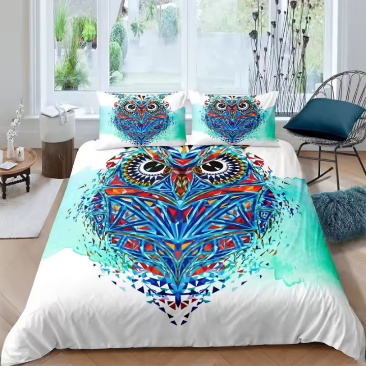 Funda nórdica de búho de acuarela, funda de edredón de animales salvajes multicolores, juego de cama de pájaros abstractos bohemios, tamaño doble, King, para niños y adultos, 3 uds. - 1