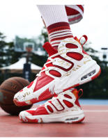 Cuero antideslizante y resistente al desgaste zapatillas de combate real versátil medio-top zapatos de baloncesto blanco y negro - details 8