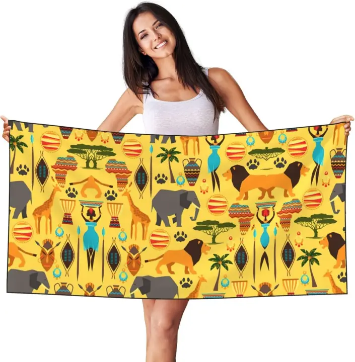 Toallas de camping con estampado de elefante africano para hombres y mujeres, piscina, baño, natación, yoga, spa, toallas absorbentes - 1