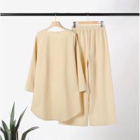 Conjunto de dos piezas de pantalones anchos de pierna larga de manga larga irregular de talla grande cruzados casuales de moda para mujer nueva - details 7