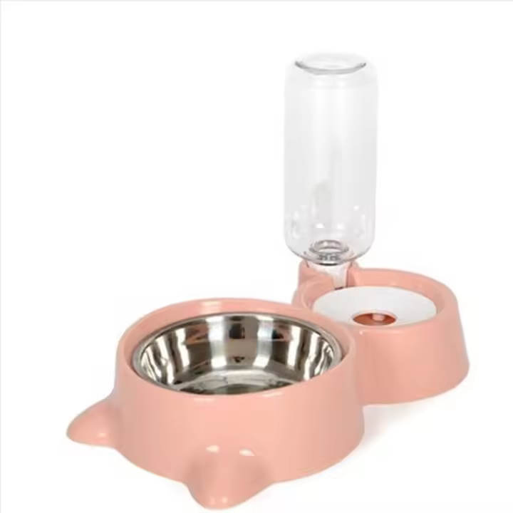 Cuenco de Plástico para Mascotas Cuenco Doble para Gatos y Perros Recarga Automática de Agua y Comida Suministros de Alimentos - 1