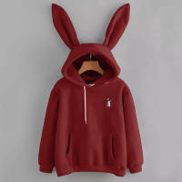 Sudadera con capucha para mujer, suéter de manga larga con Orejas de conejo/gato, con bolsillo frontal, Top - details 7