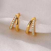 Pendientes De Cristal Zirconia Redondos Para Mujer Acero Inoxidable Color Oro Estilo Piercing Joyería De Boda Fiesta Regalo Para Mujer - details 1