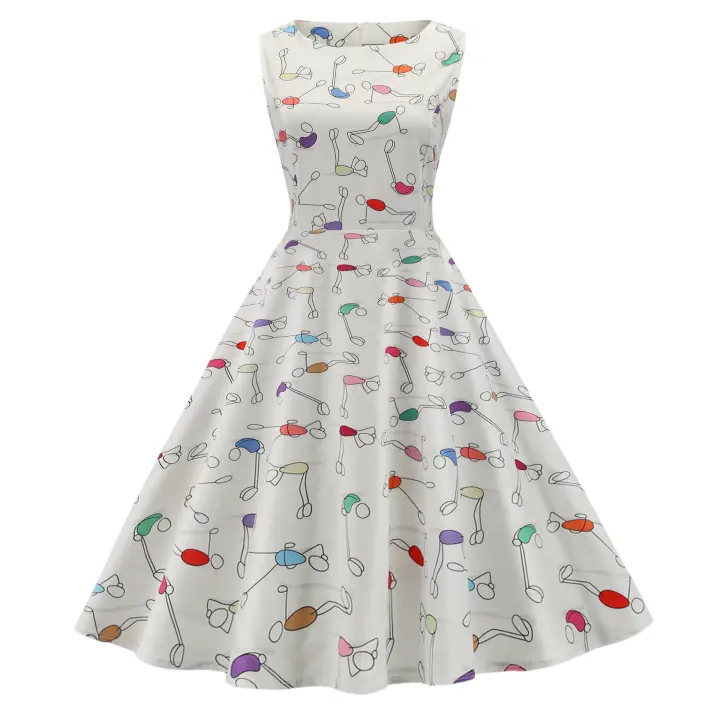 Chaleco ceñido a la cintura sin mangas con cuello redondo para mujer con gran swing, vestido estampado - 1