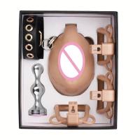 Empaque privado SEXY Vagina artificial usable Castidad Plug anal dorado Simulación de parte inferior femenina con 4 anillos de tamaño Jaula de abstinencia Gay 18+ - details 9