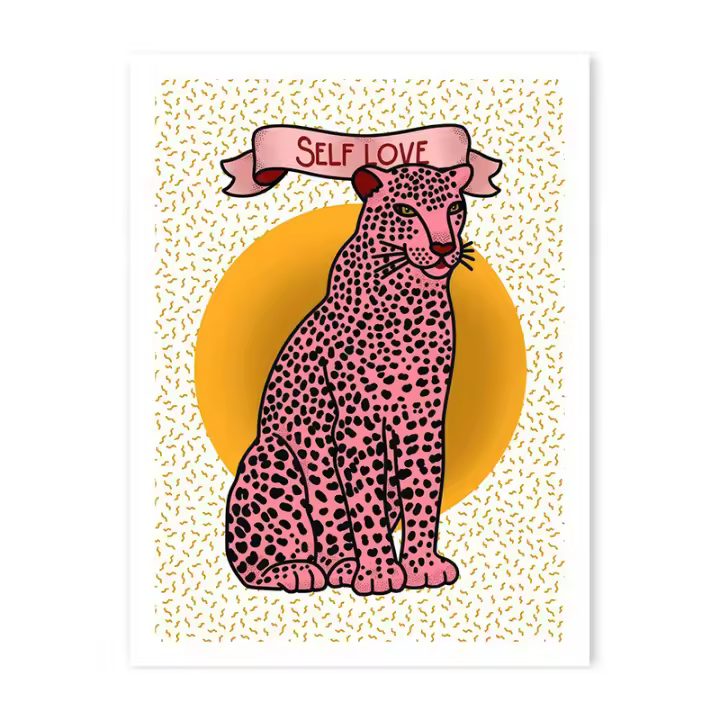 JUBEER Arte de Pared de Leopardo y Tigre Estilo Vintage Póster de Imagen de Niña con Flor - 1